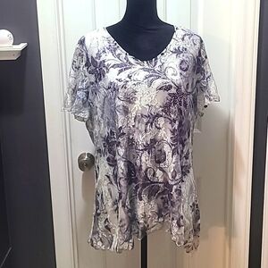Flower Printed Blouse w/ mesh printed overlay